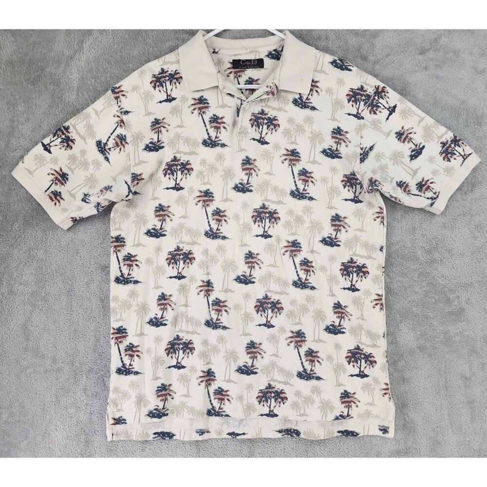 C & B Sport Polo Mens XL Multicolor Patriotic Palm Tree Vintage Short Sleeve‎